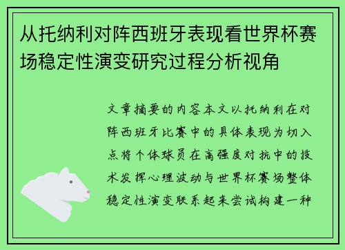 从托纳利对阵西班牙表现看世界杯赛场稳定性演变研究过程分析视角